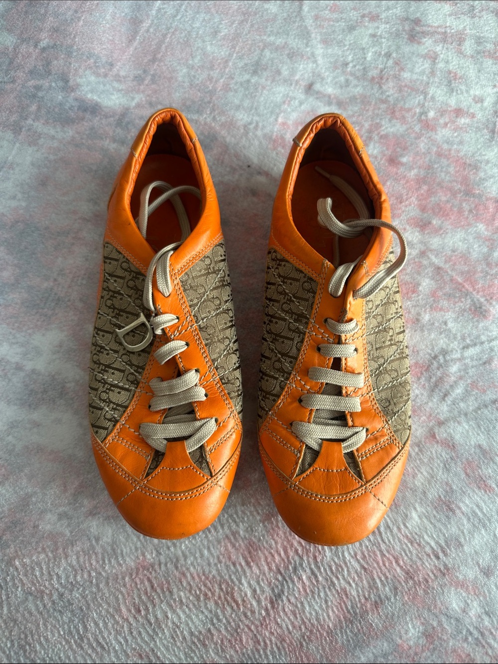 DIOR Orange Women's Leather and Canvas Lace-Up Sneakers